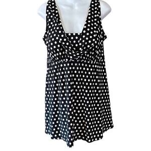 Longitude Womens Size 12 One Piece Swimsuit Dress Black & White Polka Dots